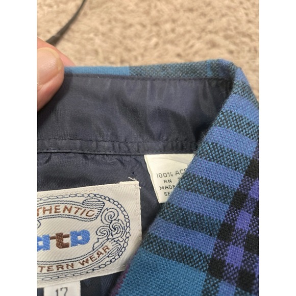 ATB Authentic Western Mens Pearl Snap‎ Long Sleeve Blue Shirt 17 Collar 34/35 - Picture 4 of 10